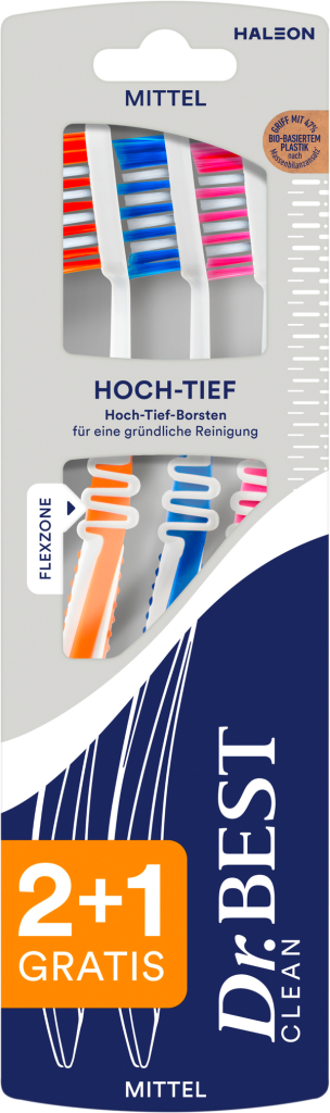 Dr.Best Zahnbürste Classic hoch tief mittel 2+1ST