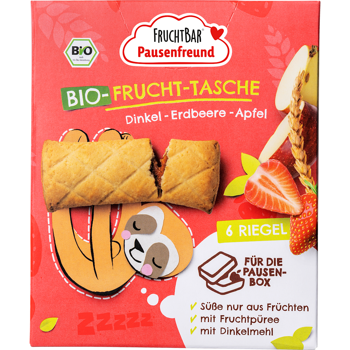 Bio Fruchtbar Pausenfreund Frucht-Tasche Dinkel Erdbeer-Apfel 6ST 132g