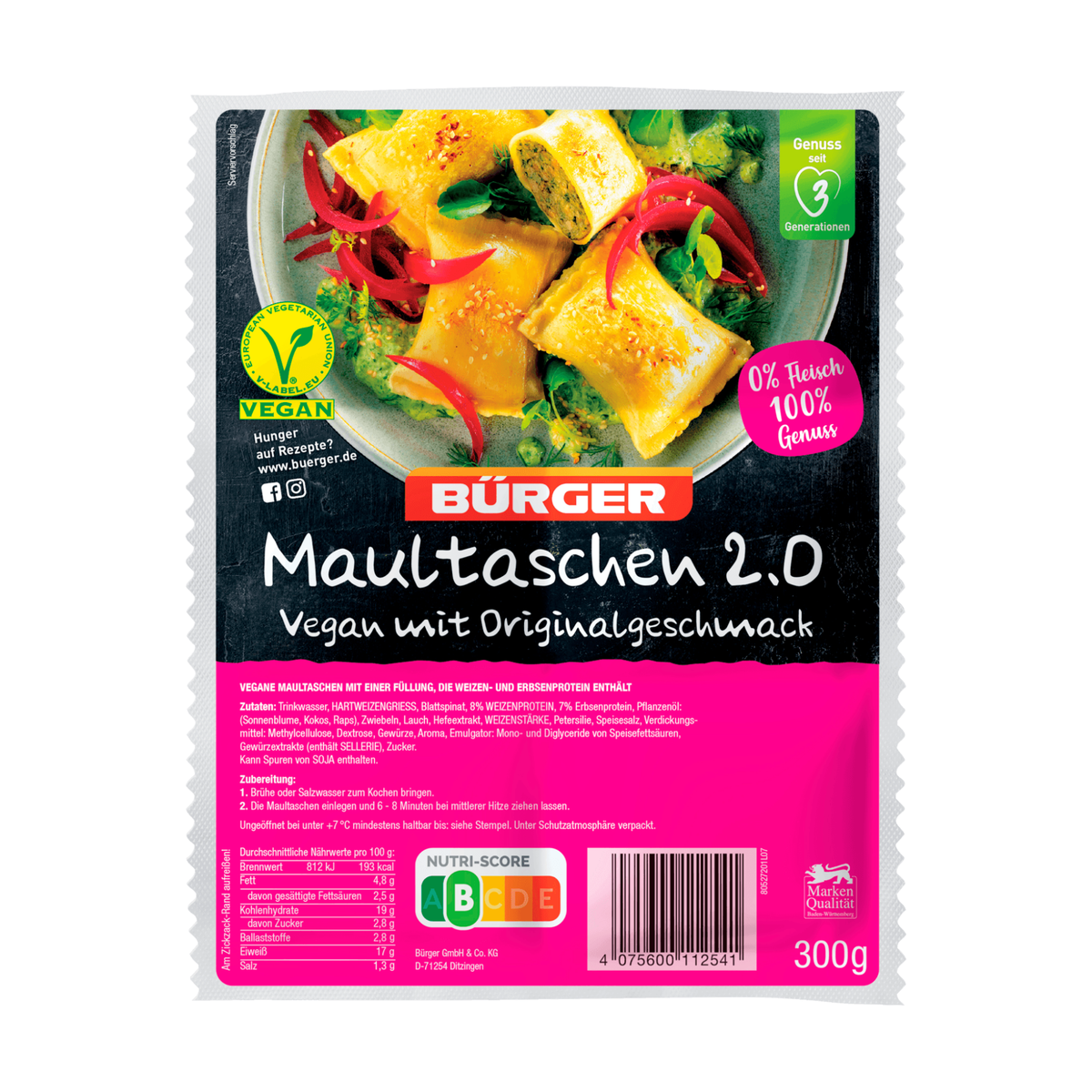 Bürger Maultaschen 2.0 vegan 300g