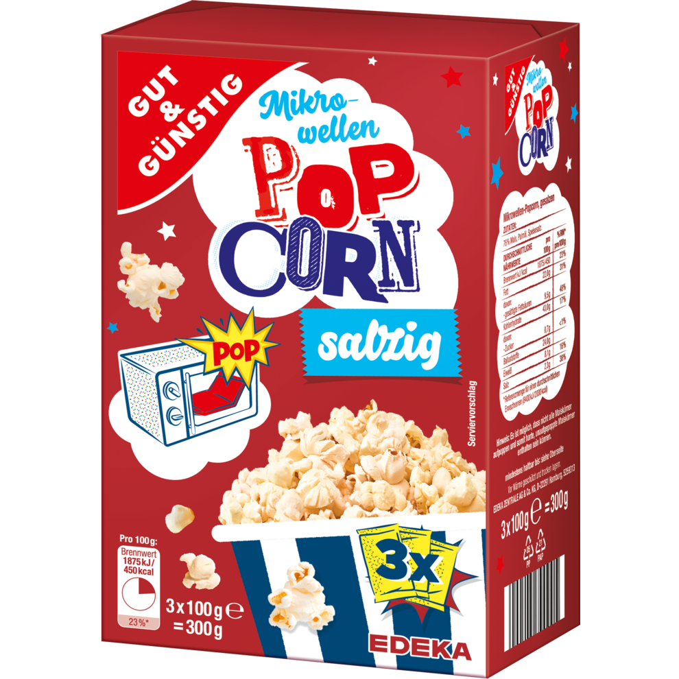 GUT&GÜNSTIG Microwave popcorn salted flavour 3x100g