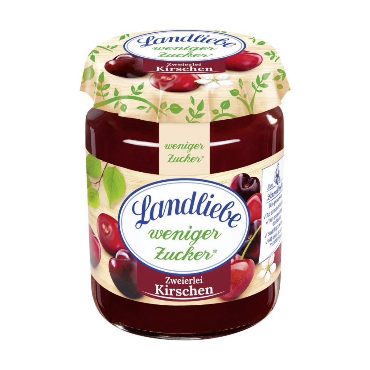 Landliebe Fruchtaufstrich zweierlei Kirsche weniger Zucker 180g