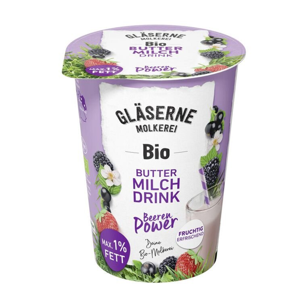 Bio Gläserne Molkerei Fruchtbuttermilch Drink Beeren Power 500g
