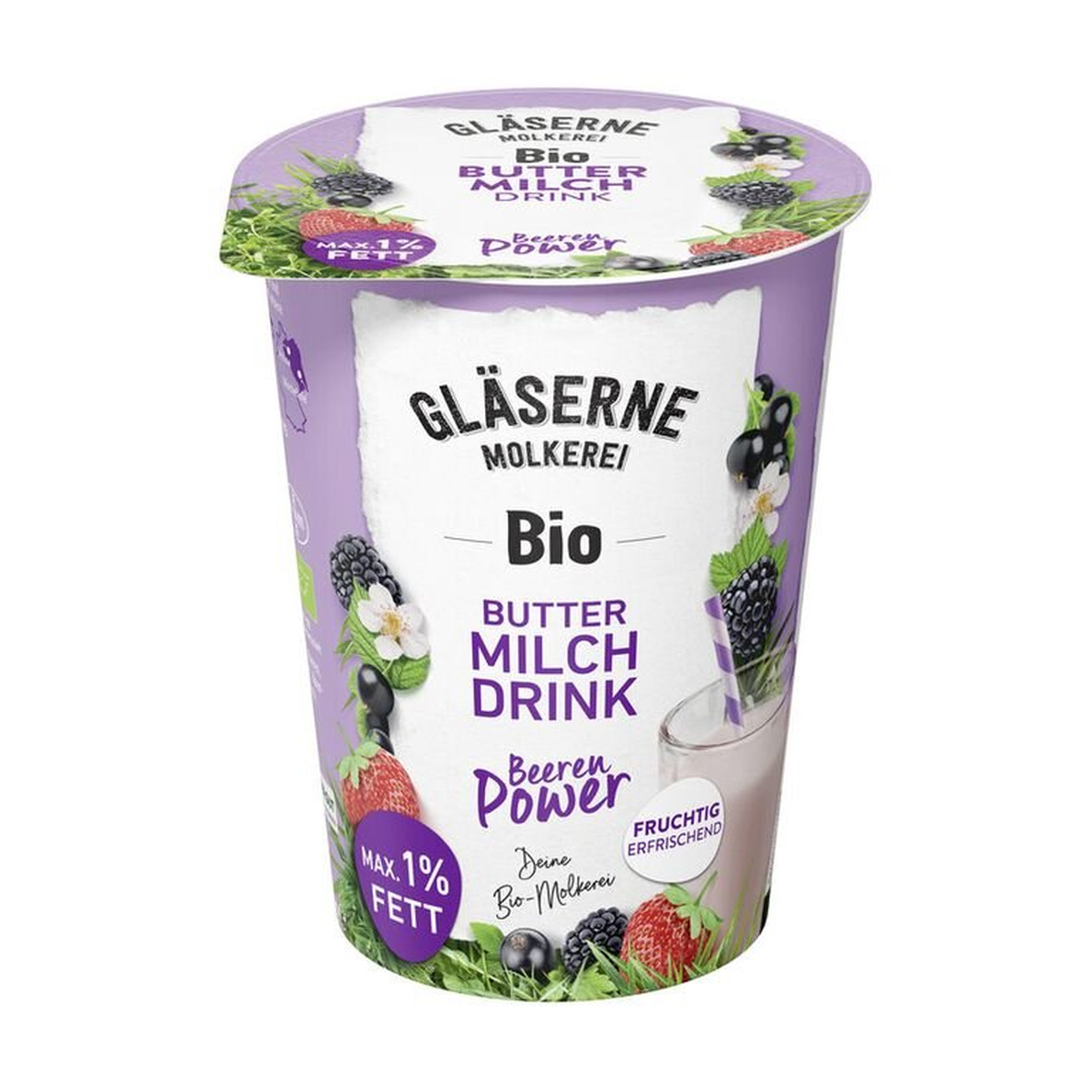 Bio Gläserne Molkerei Fruchtbuttermilch Drink Beeren Power 500g