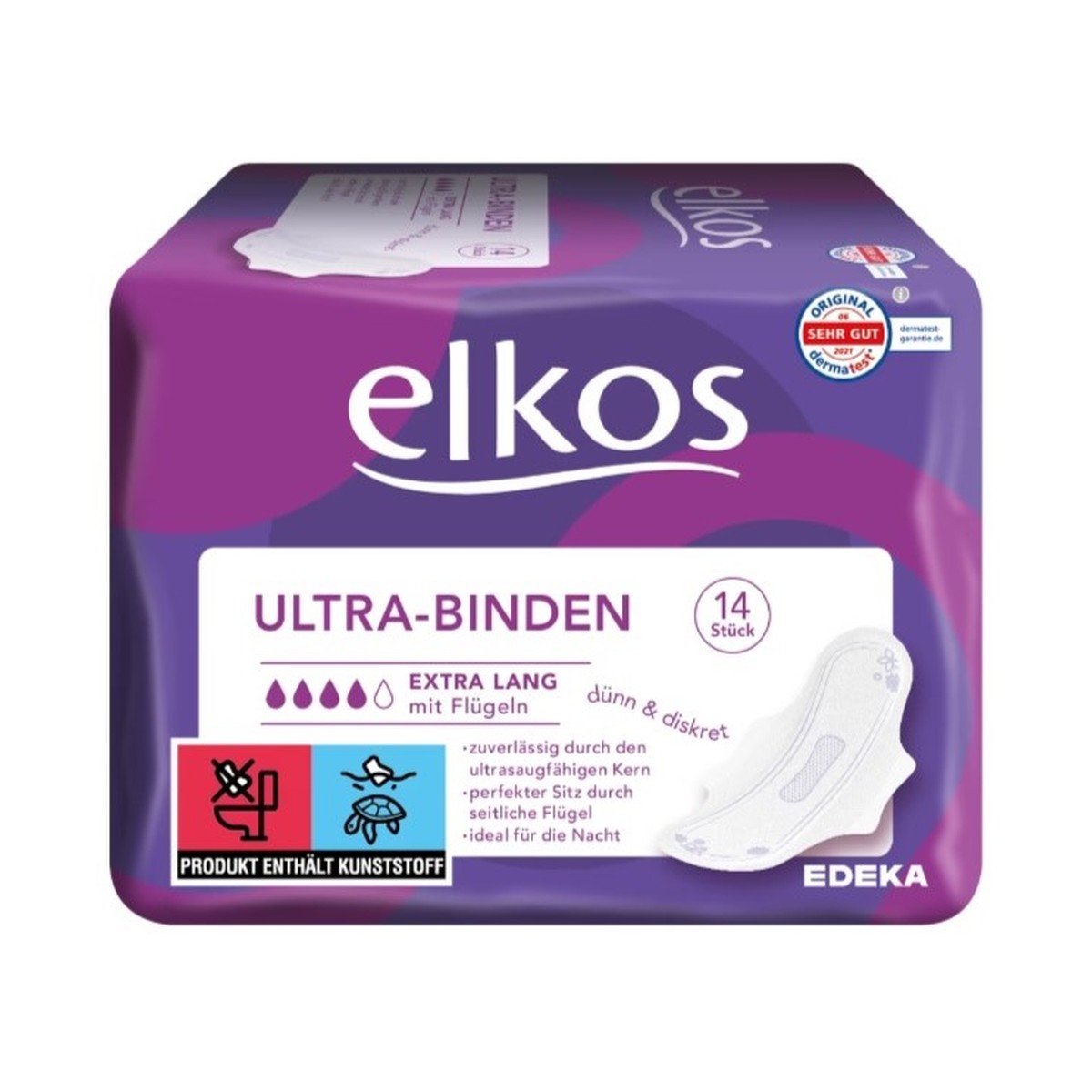 EDEKA elkos Women Ultra Binden Extra Lang mit Flügel 14ST