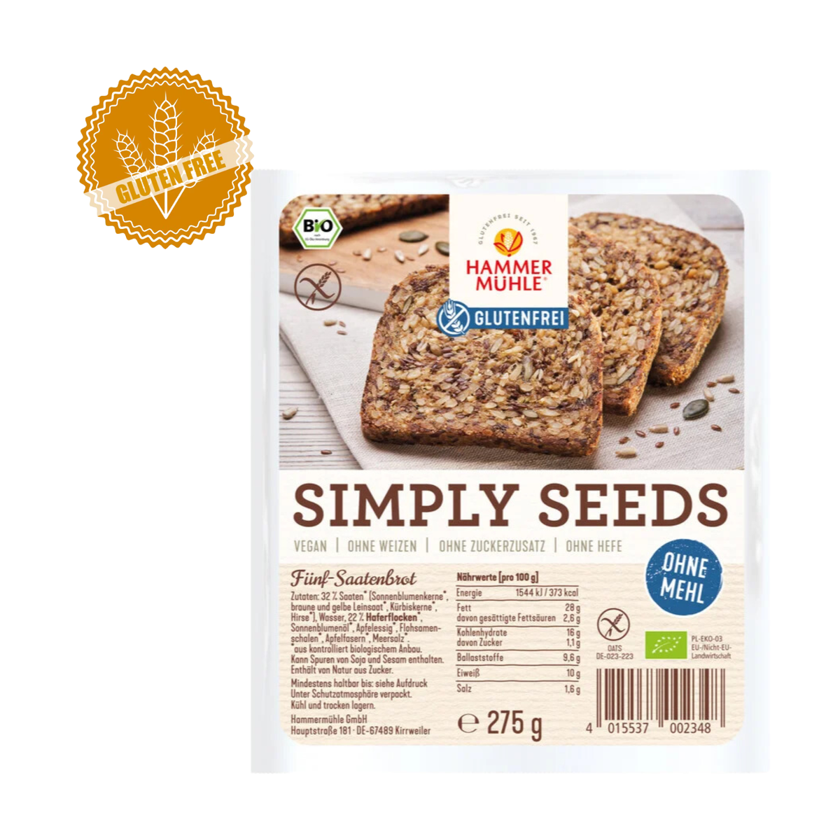 Bio Hammermühle Simply Seeds Fünf-Saatenbrot 275g