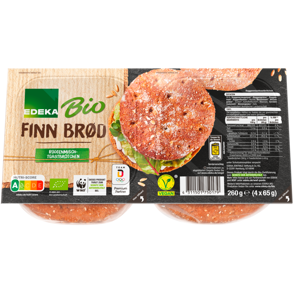 Bio EDEKA Finn Brød Roggenmisch-Toastbrötchen 260g