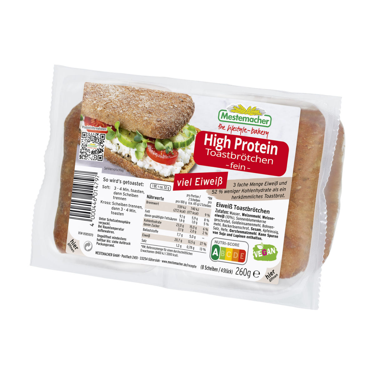 Mestemacher High Protein Toastbrötchen fein 260g