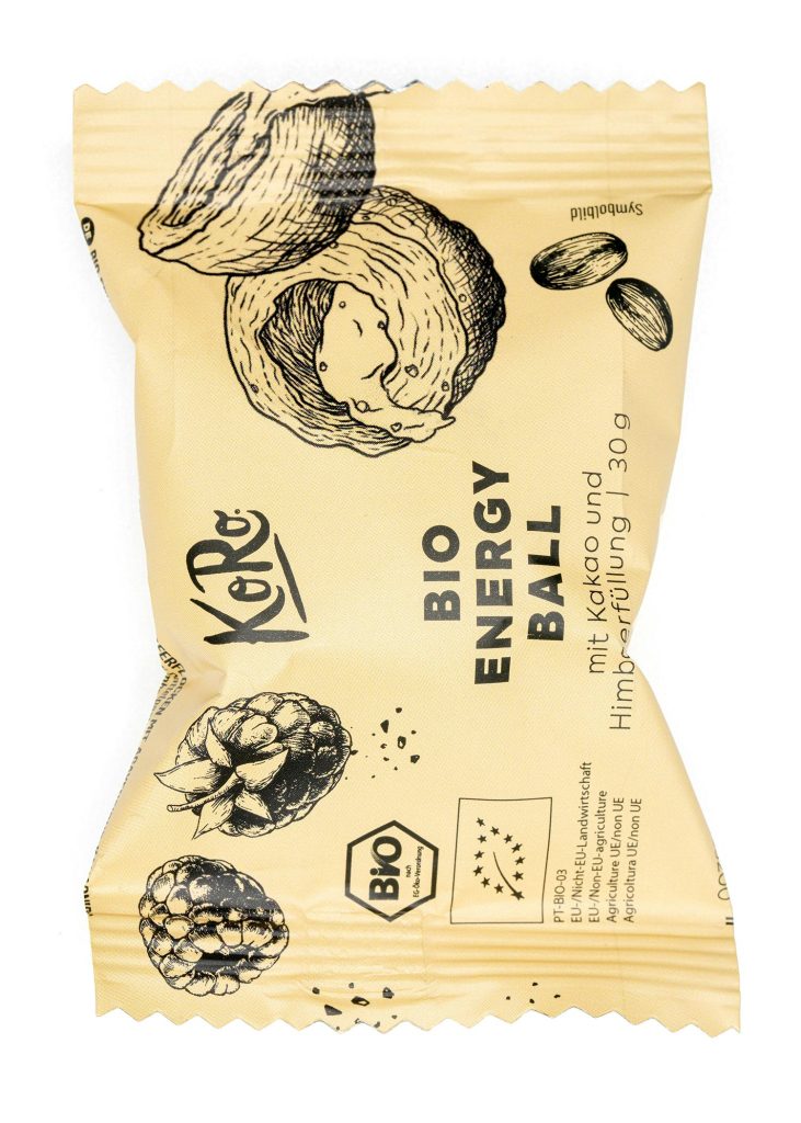 Bio Koro Energy Ball mit Kakao und Himbeerfüllung 30g