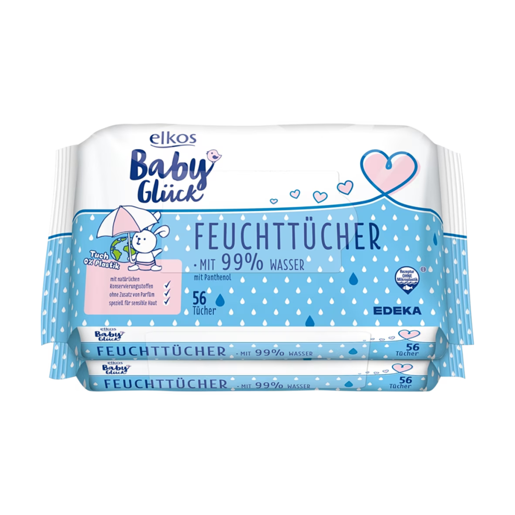 EDEKA elkos Baby Glück Babytücher 99% Wasser 2x56ST