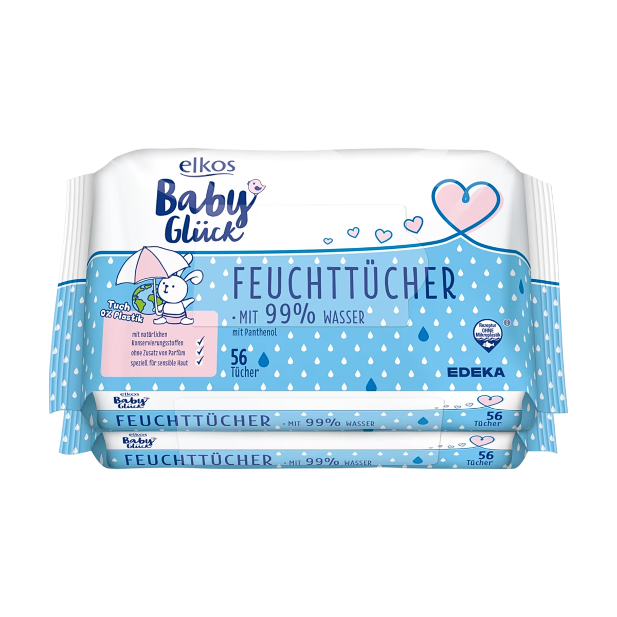 EDEKA elkos Baby Glück Babytücher 99% Wasser 2x56ST
