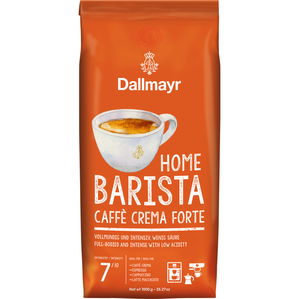 Dallmayr Home Barista Caffee Crema Forte Rainforest Alliance Identity Preserved ganze Bohne 1kg