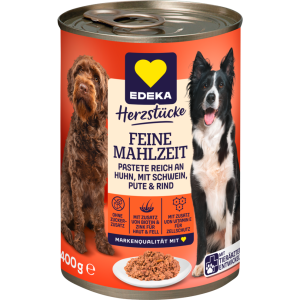 EDEKA Herzstücke Feine Mahlzeit Hund Reich an Huhn mit Schwein, Rind und Pute 400g