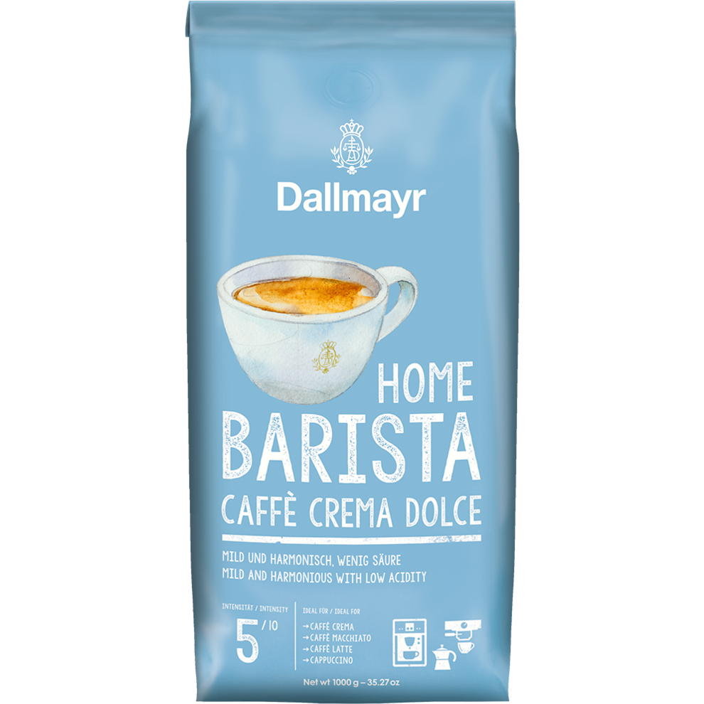 Dallmayr Home Barista Caffee Crema Dolce Rainforest Alliance Identity Preserved ganze Bohne 1kg