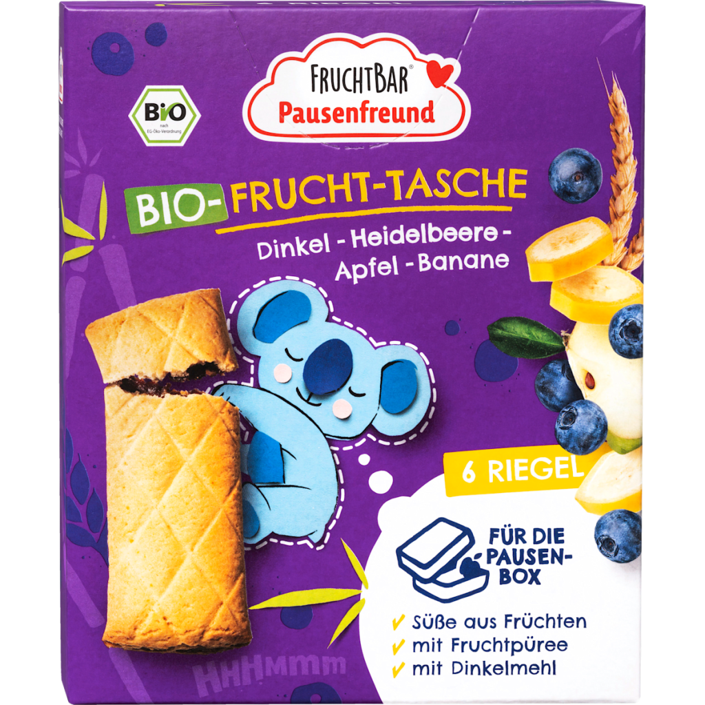 Bio Fruchtbar Pausenfreund Frucht-Tasche Dinkel-Heidelbeere-Apfel-Banane 132g