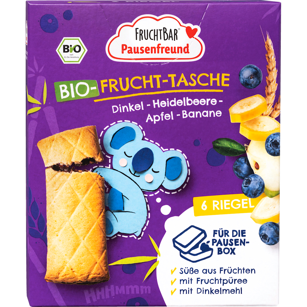 Bio Fruchtbar Pausenfreund Frucht-Tasche Dinkel-Heidelbeere-Apfel-Banane 132g