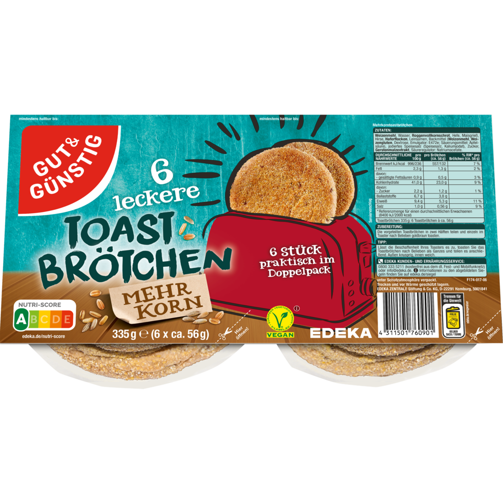 GUT&GÜNSTIG Mehrkorntoastbrötchen 6ST 335g