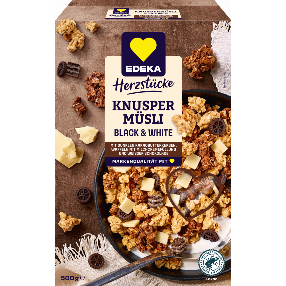 EDEKA Herzstücke Knusper Müsli Black&White Choco Cookie 500g
