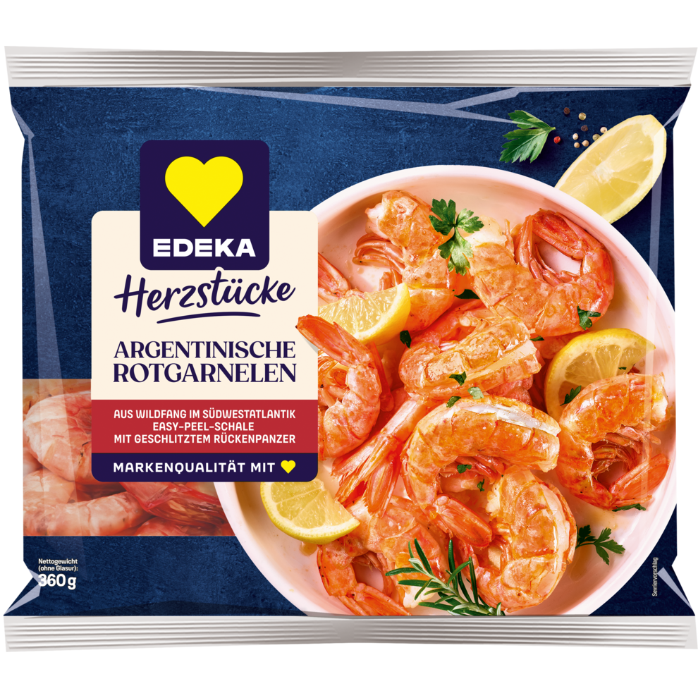 EDEKA Herzstücke Argentinische Rotgarnelen ohne Kopf mit Schale 360g