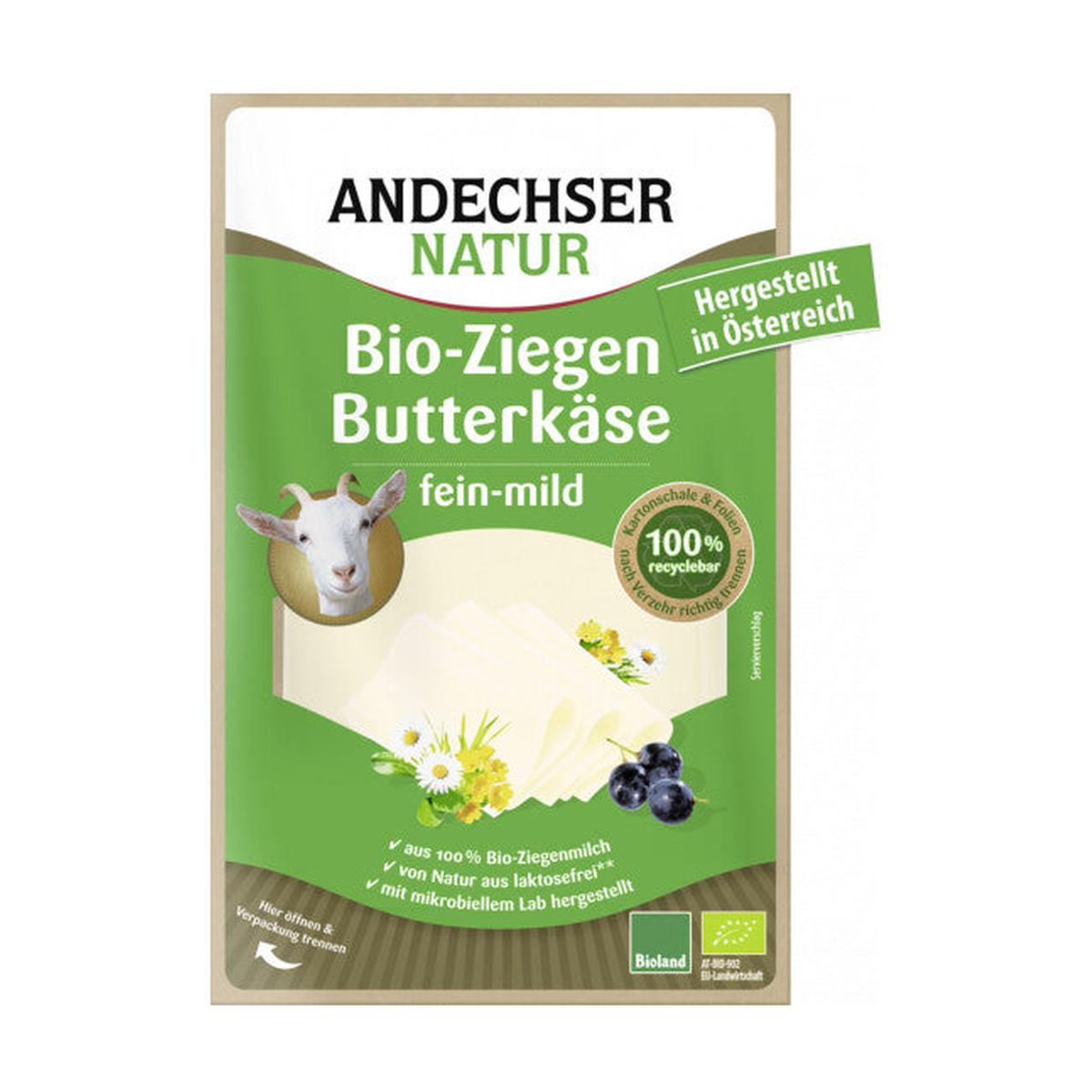 Bio Andechser Natur Ziegen-Butterkäse in Scheiben 48% Vollfettstufe 100g