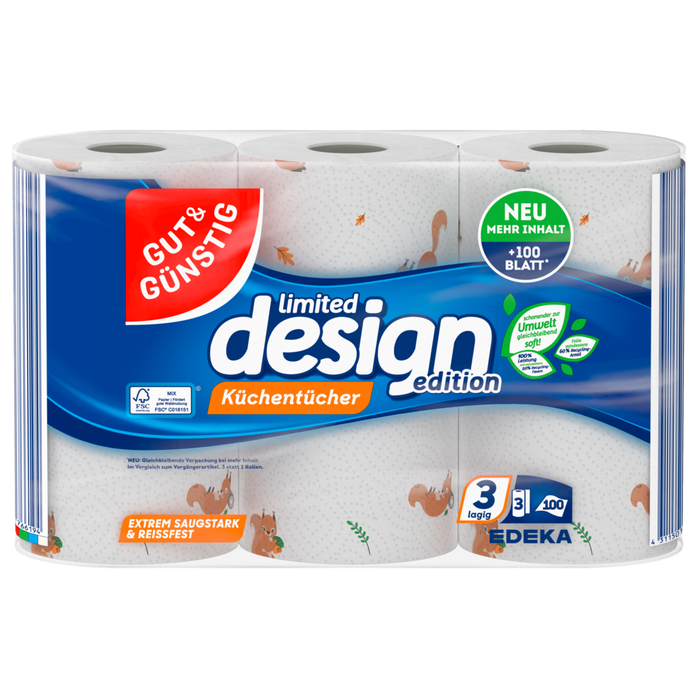 GUT&GÜNSTIG Küchentücher Design 3-lagig 3x100BL