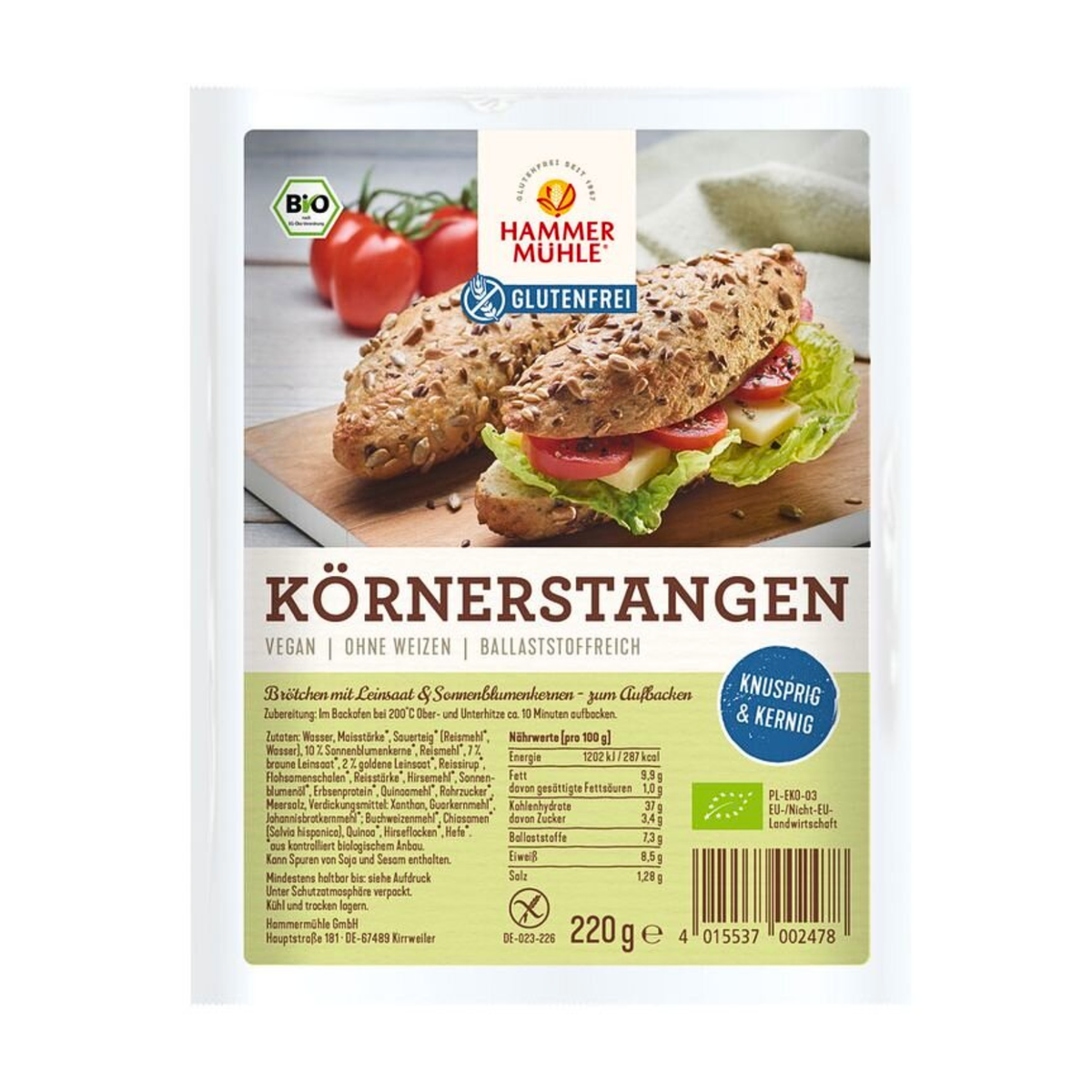 Bio Hammermühle Körnerstangen glutenfrei 2x110g