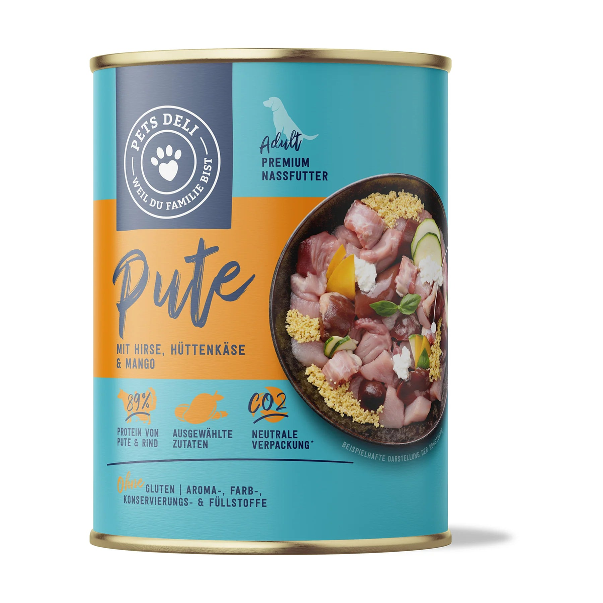 Pets Deli Pute mit Hirse und Hüttenkäse und Mango 400g