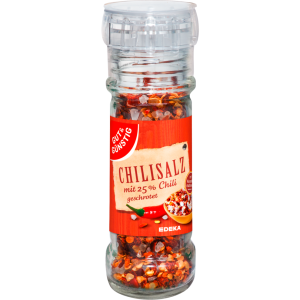 GUT&GÜNSTIG Chilisalz mit 25% Chiliflocken mit verstellbarer Einweg Mühle 50g