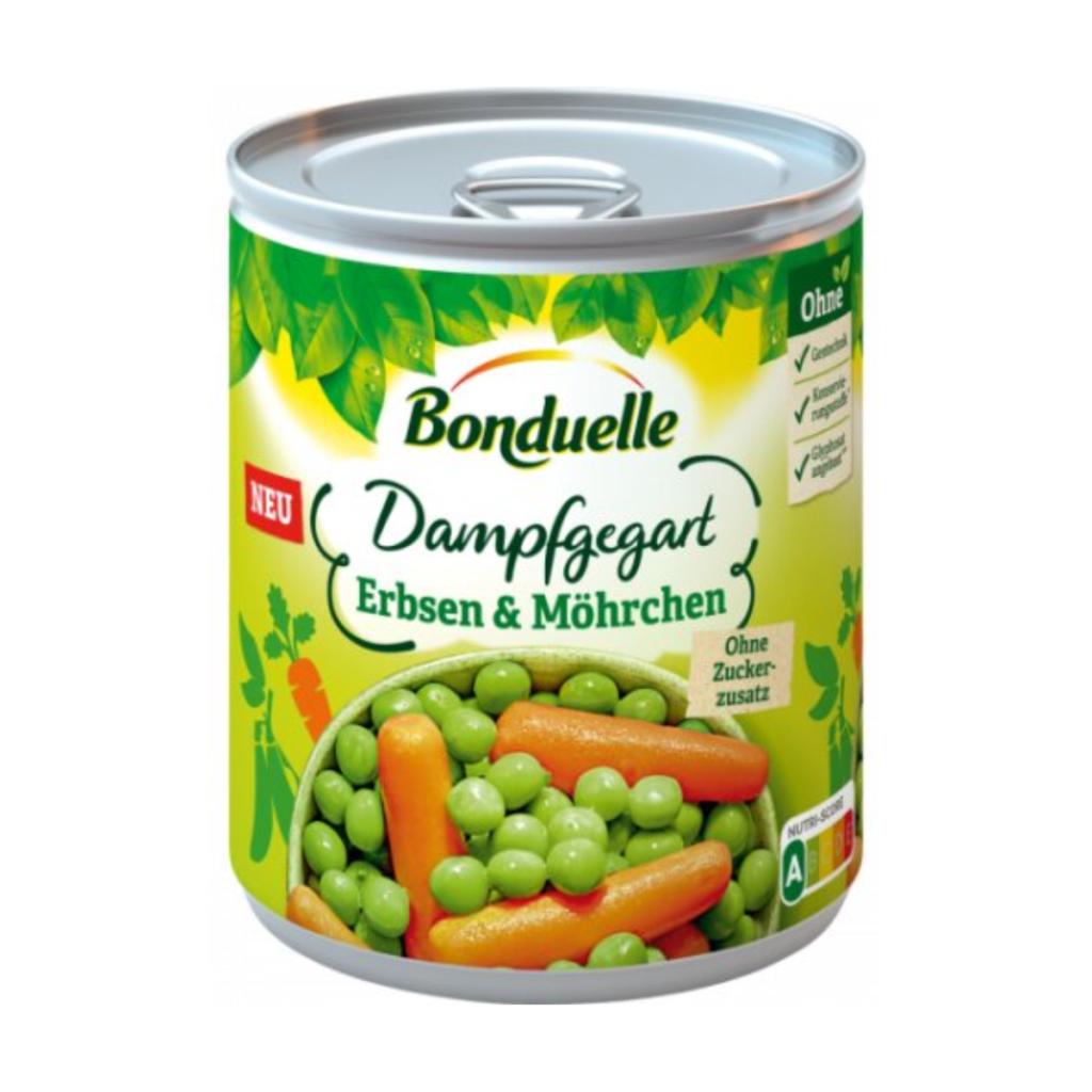 Bonduelle Erbsen mit Möhrchen dampfgegart 610g
