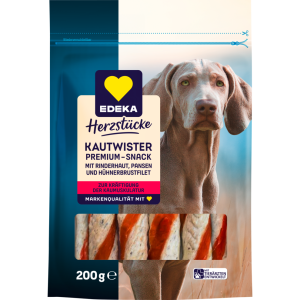 EDEKA Herzstücke Premium-Snack Kau-Twister Rinderhaut Pansen Hühnerbrustfilet 200g