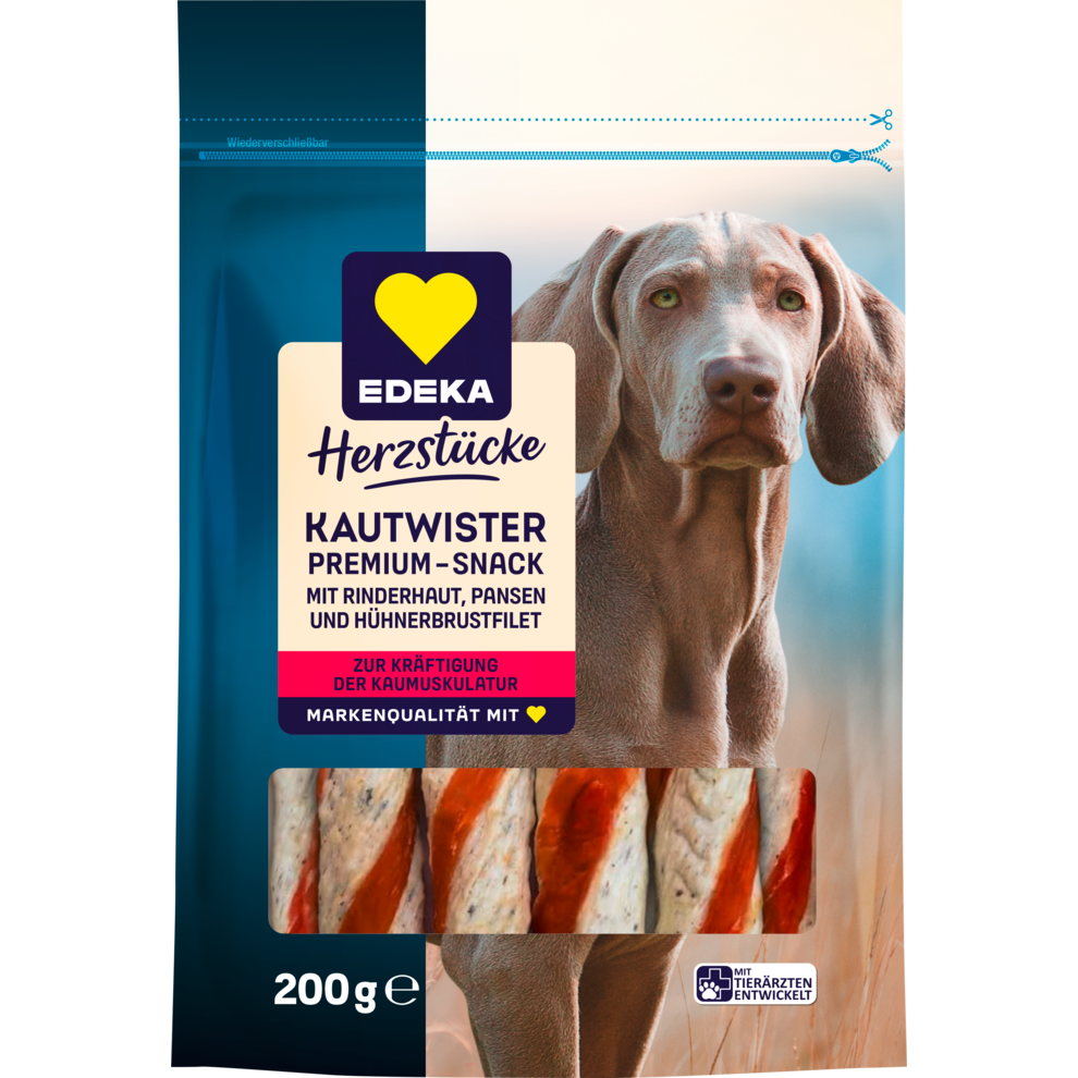 EDEKA Herzstücke Premium-Snack Kau-Twister Rinderhaut Pansen Hühnerbrustfilet 200g