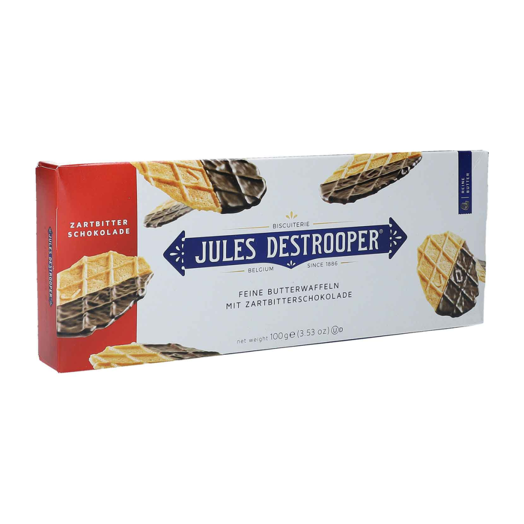 Jules Destrooper Butterwaffeln zur Hälfte schokoliert mit Zartbitterschokolade 100g