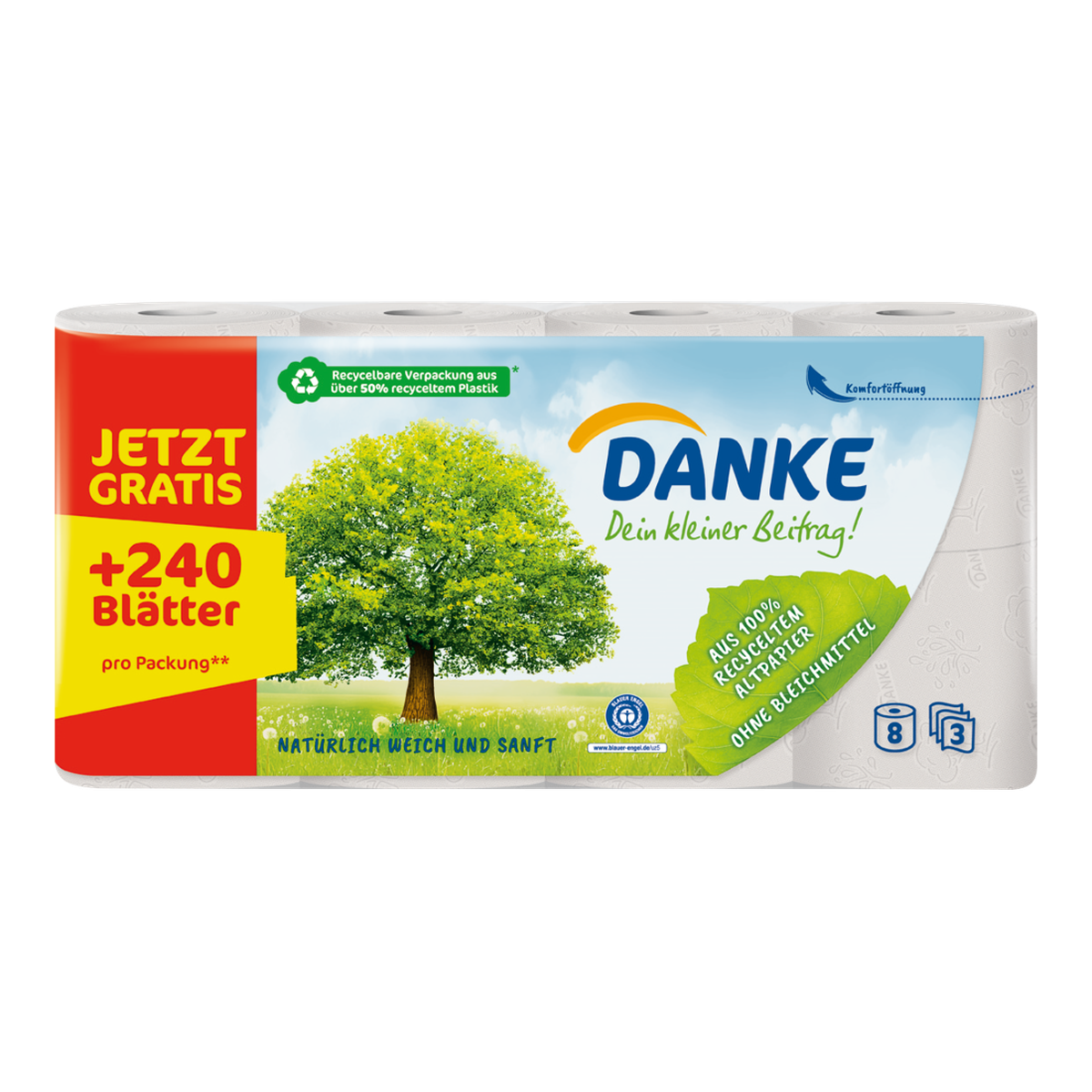 Danke Toilettenpapier 3-lagig 8x150BL