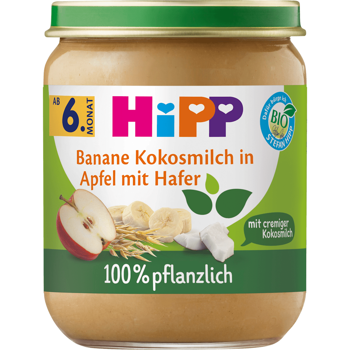 Bio Hipp 100% pflanzlich Banane Kokosmilch in Apfel mit Hafer 160g