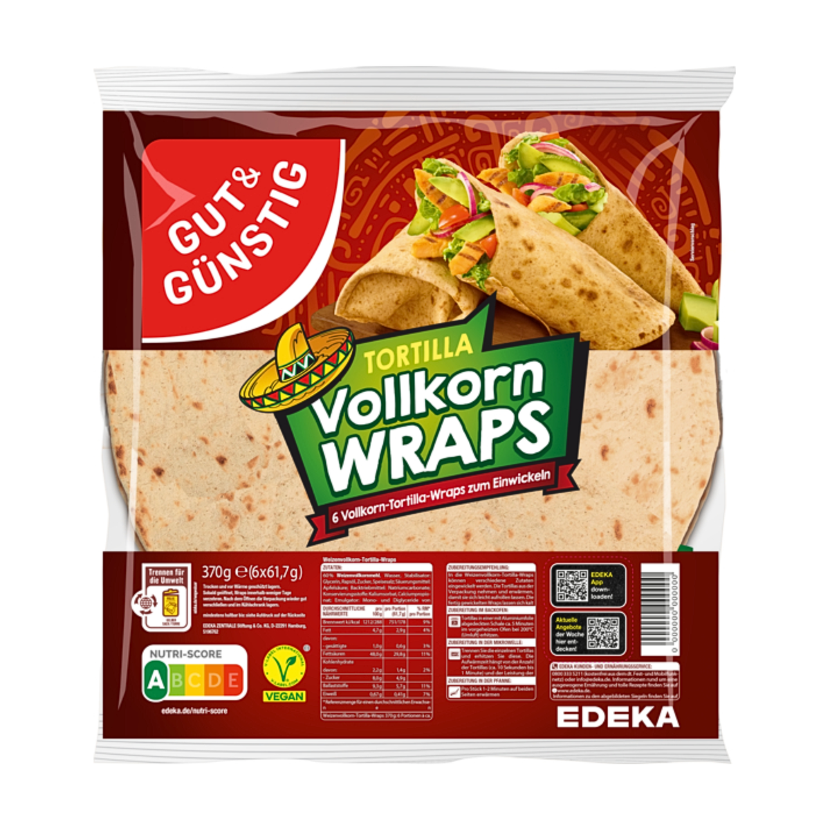 GUT&GÜNSTIG Tortilla Vollkorn Wraps 370g