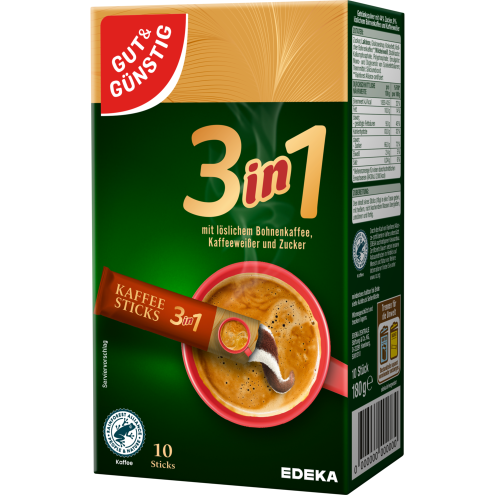 GUT&GÜNSTIG Kaffeesticks 3in1 180g