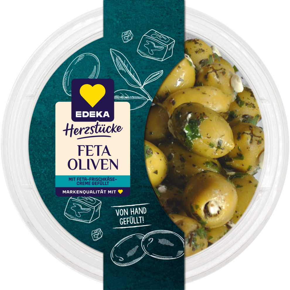 EDEKA Herzstücke Grüne Oliven mit Fetacreme gefüllt 150g