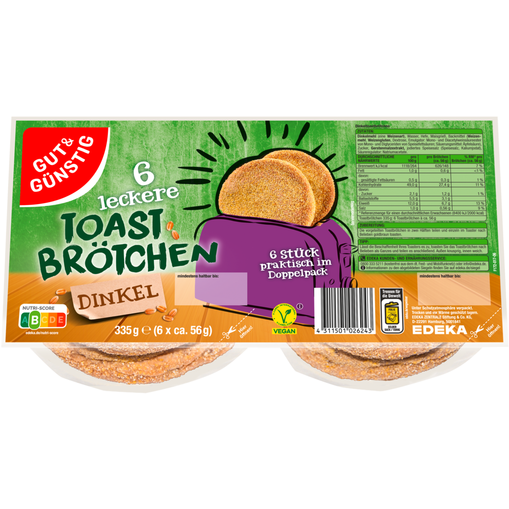 GUT&GÜNSTIG Dinkeltoastbrötchen 335g