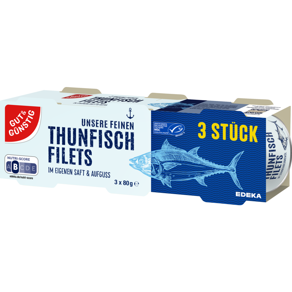 MSC GUT&GÜNSTIG Thunfischfilets in eigenem Saft 3x80g