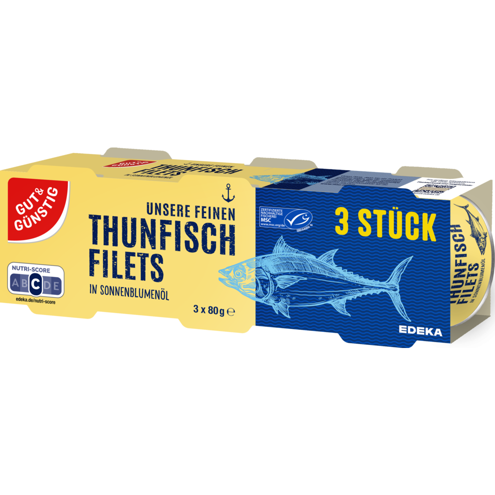 MSC GUT&GÜNSTIG Thunfischfilets Sonnenblumenöl 3x80g