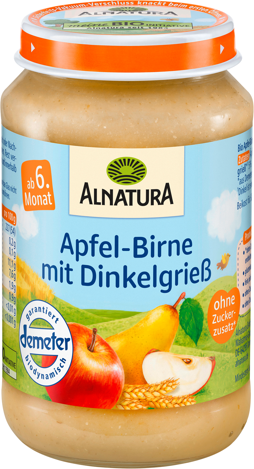 Demeter Alnatura Apfel-Birne mit Dinkelgrieß nach 6.Monat 190g