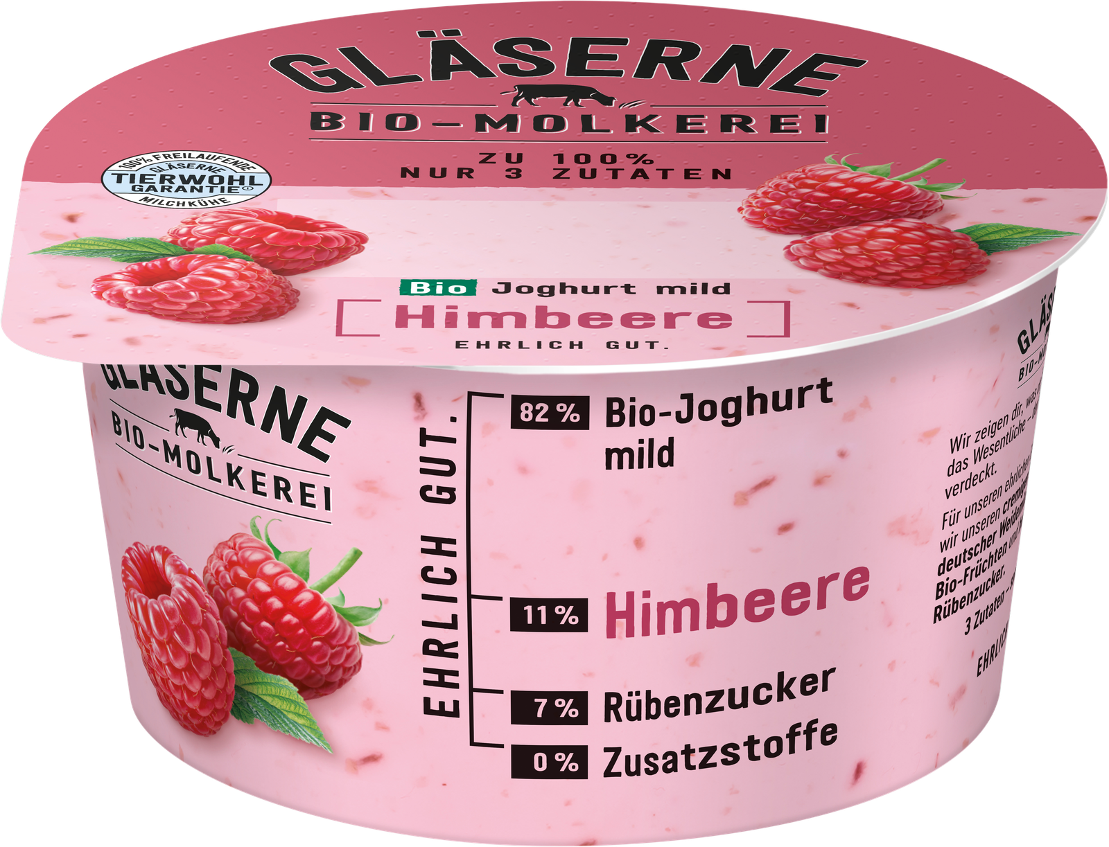 Bio Gläserne Molkerei JoghurtPur Himbeere 3,8% 150g