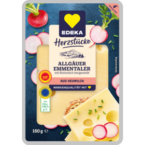 EDEKA Herzstücke Allgäuer Emmentaler Scheiben 45% 150g VLOG
