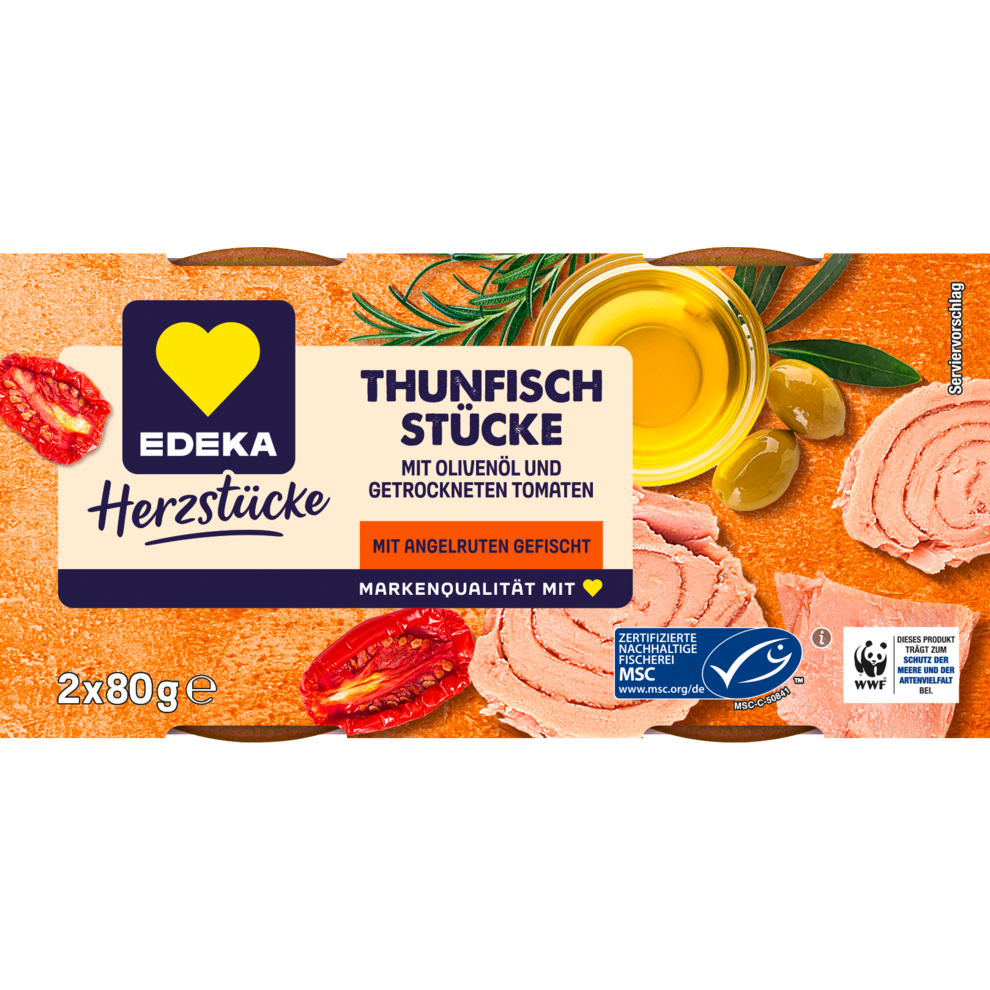 MSC EDEKA Thunfischstücke in Olivenöl mit getrockneten Tomaten 2x80g