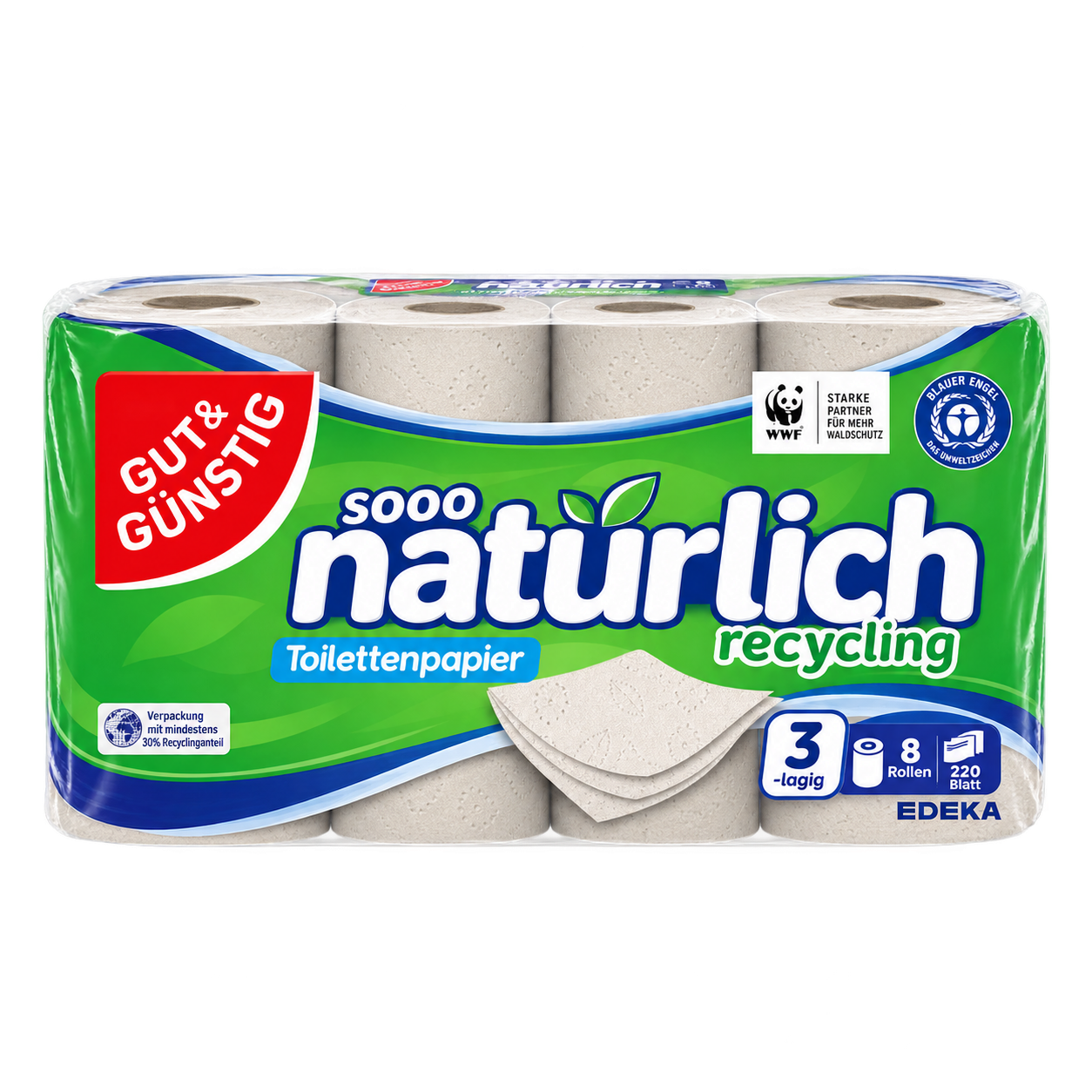 GUT&GÜNSTIG Recycling Toilettenpapier 3-lagig 8x220BL