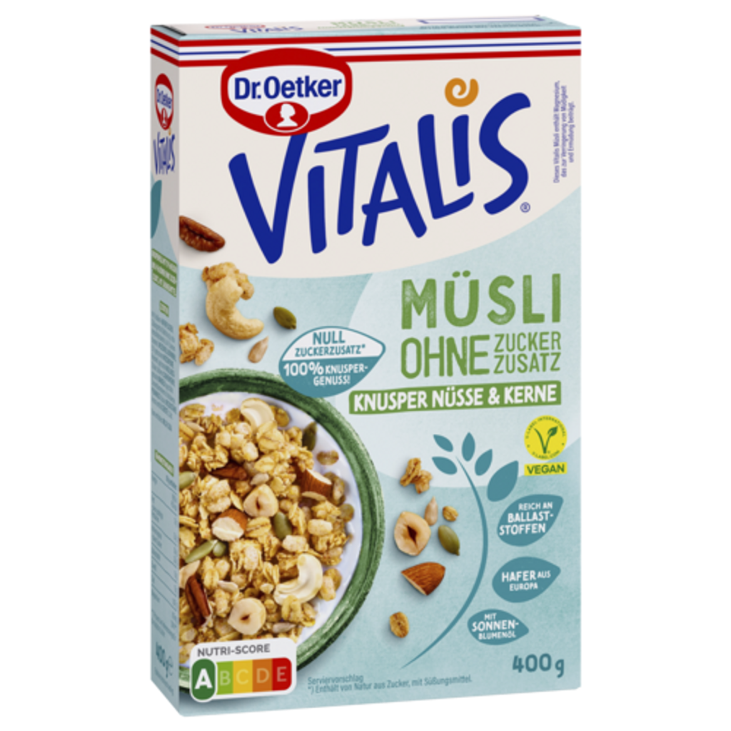 Dr.Oetker Vitalis ohne Zuckerzusatz Knusper Nüsse&Kerne 400g