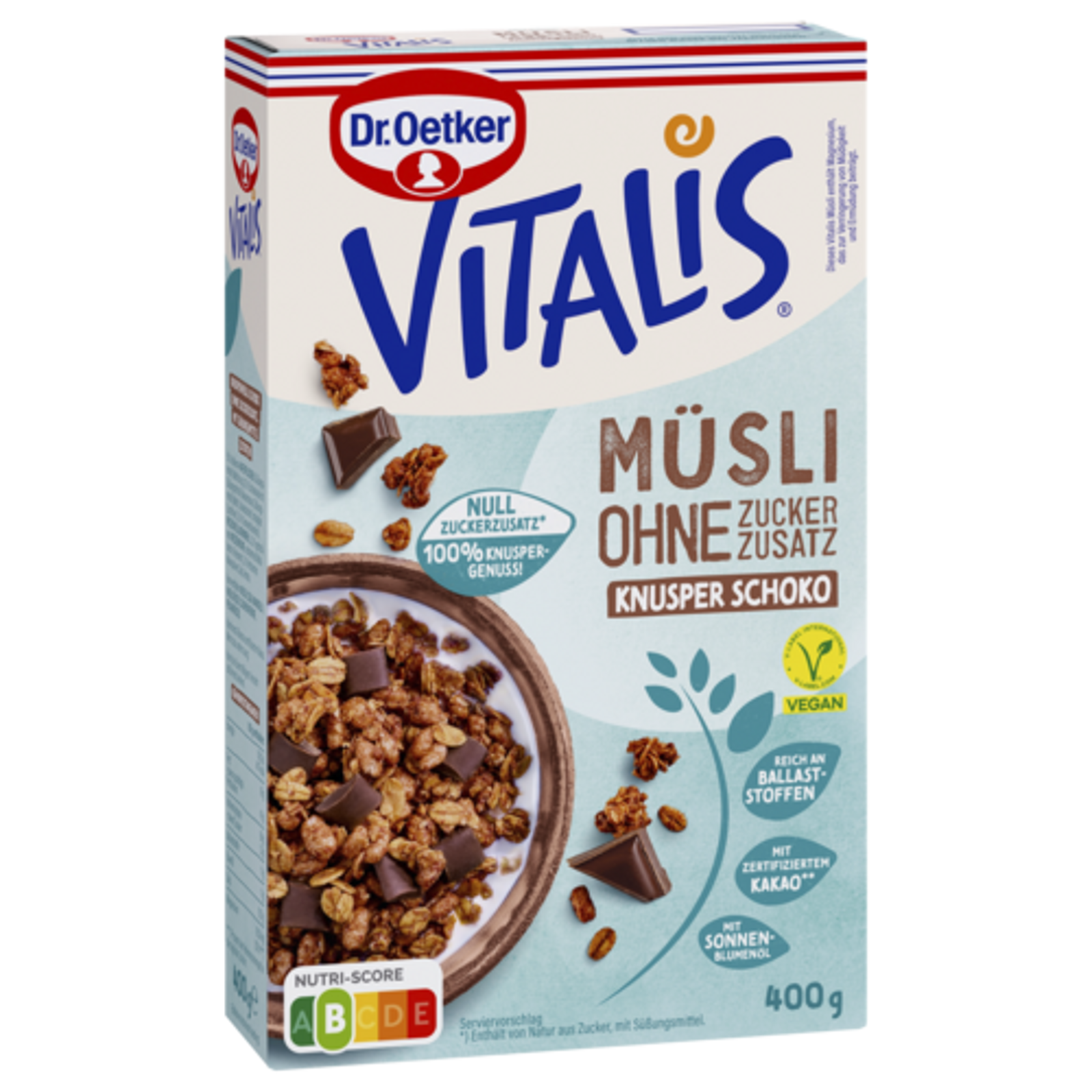 Dr.Oetker Vitalis без добавленного сахара хрустящий шоколад 400g