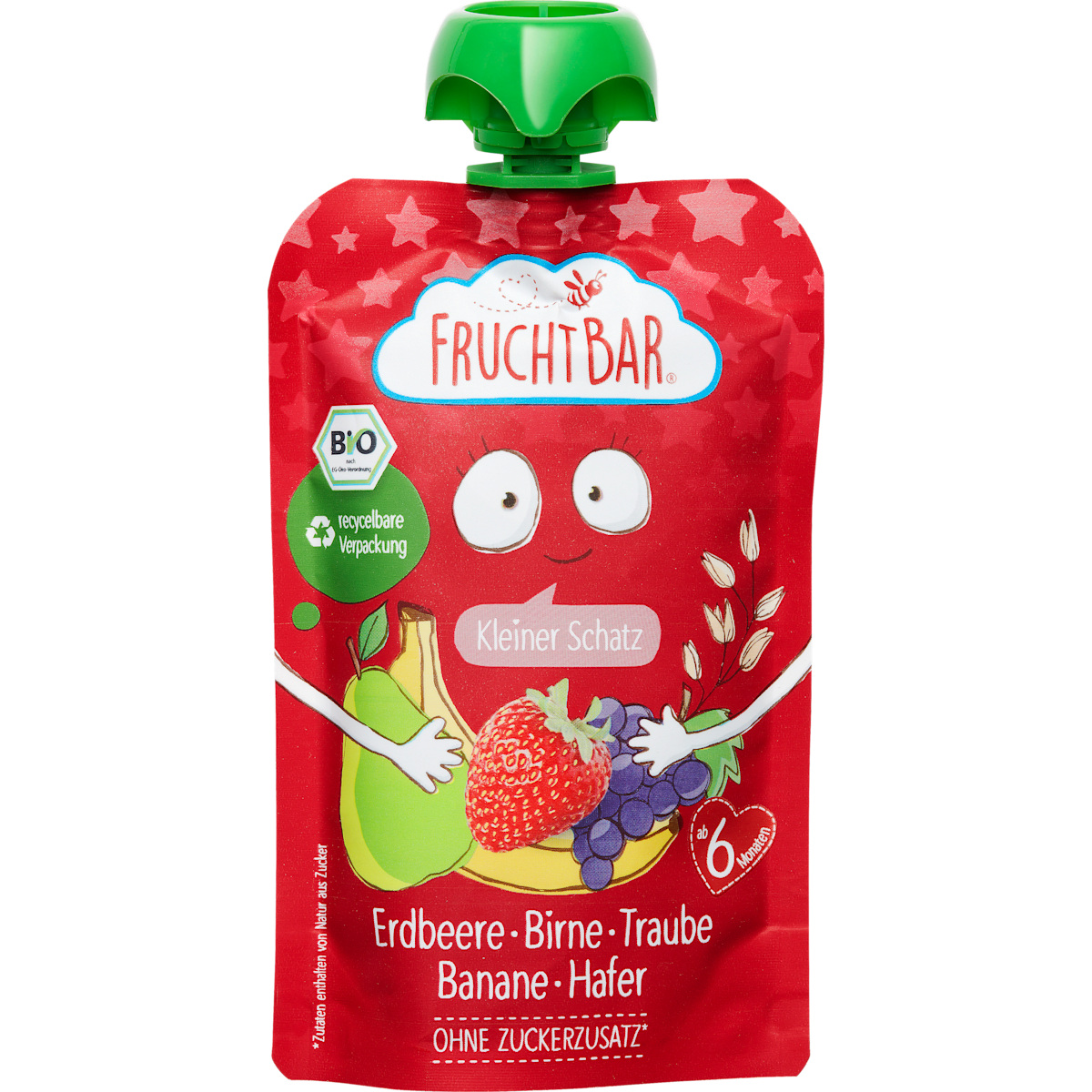 Bio Fruchtbar Fruchtpüree Kleiner Schatz Erdbeere, Birne, Traube, Banane, Hafer, 100g