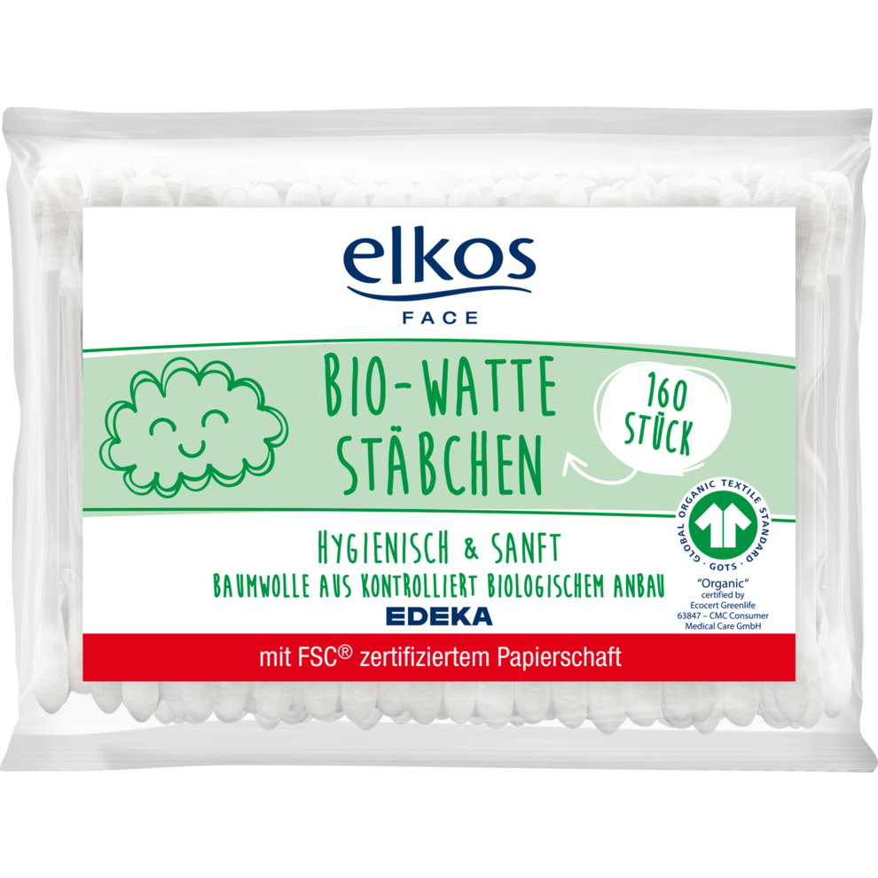 EDEKA elkos Bio-Wattestäbchen Nachfüllpack 160ST