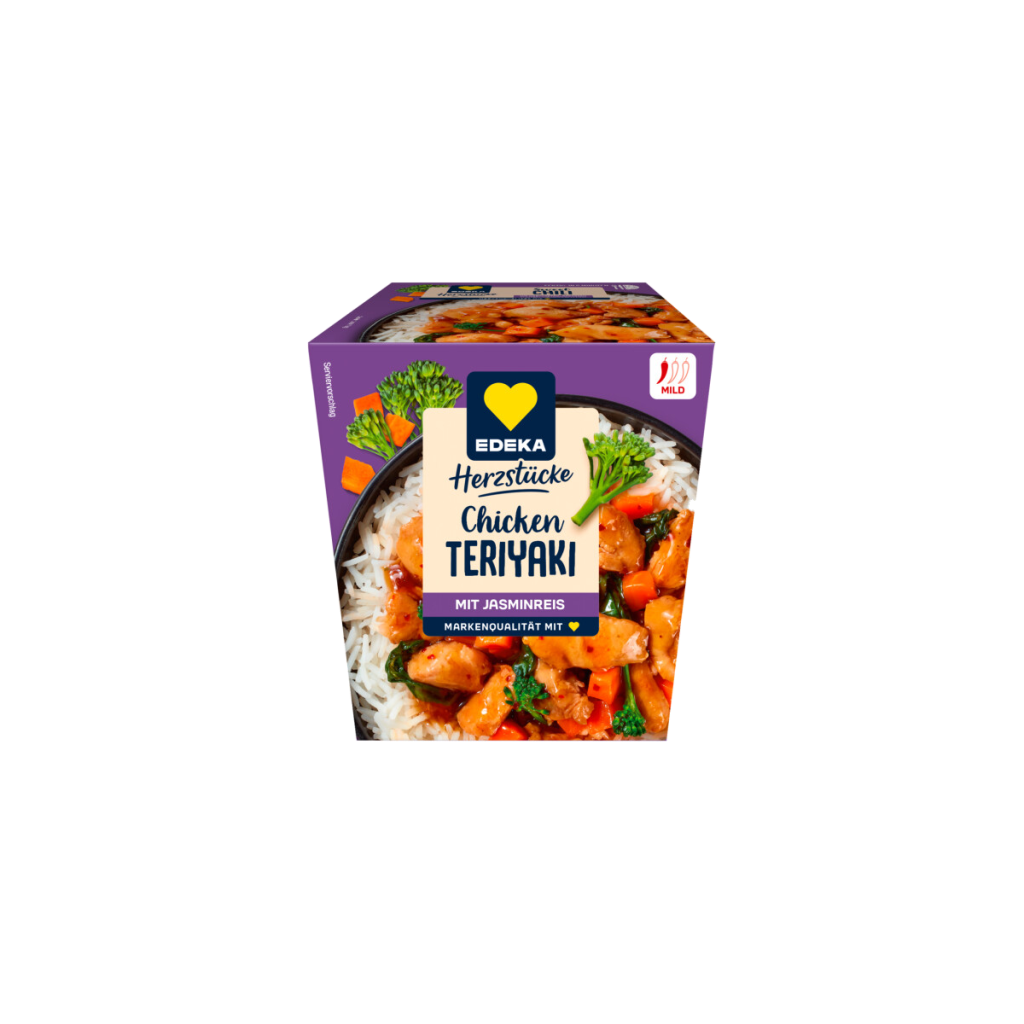 EDEKA Herzstücke Sweet Chili Teriyaki Hühnchen mit Jasmin Reis 350g