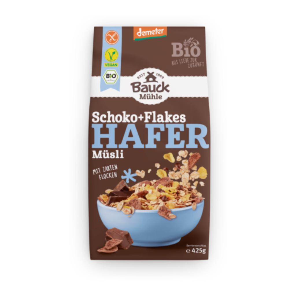 Demeter Bauck Mühle Hafer Müsli Schoko+Flakes glutenfrei 425g